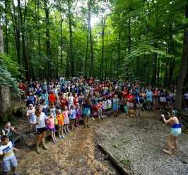 Group photo of summer day campers at YMCA Camp Piomingo