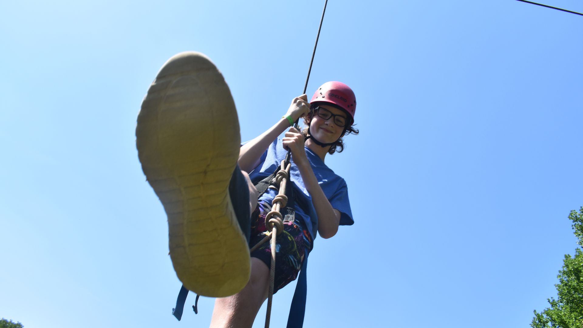 Camper on the zipline Camper on the zipline