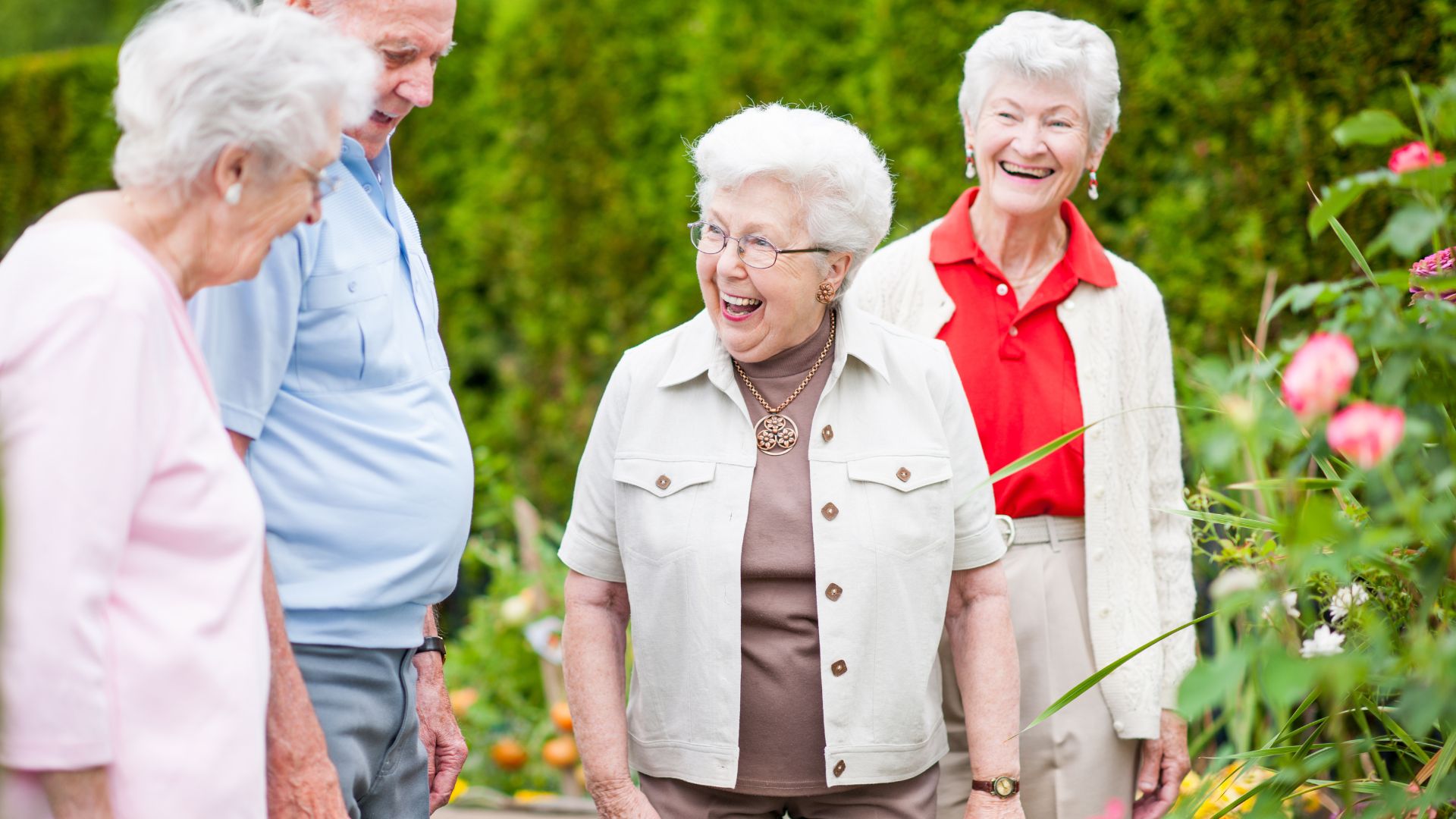 Seniors together outside at a Forever Young/Active Older Adults outing Seniors together outside at a Forever Young/Active Older Adults outing