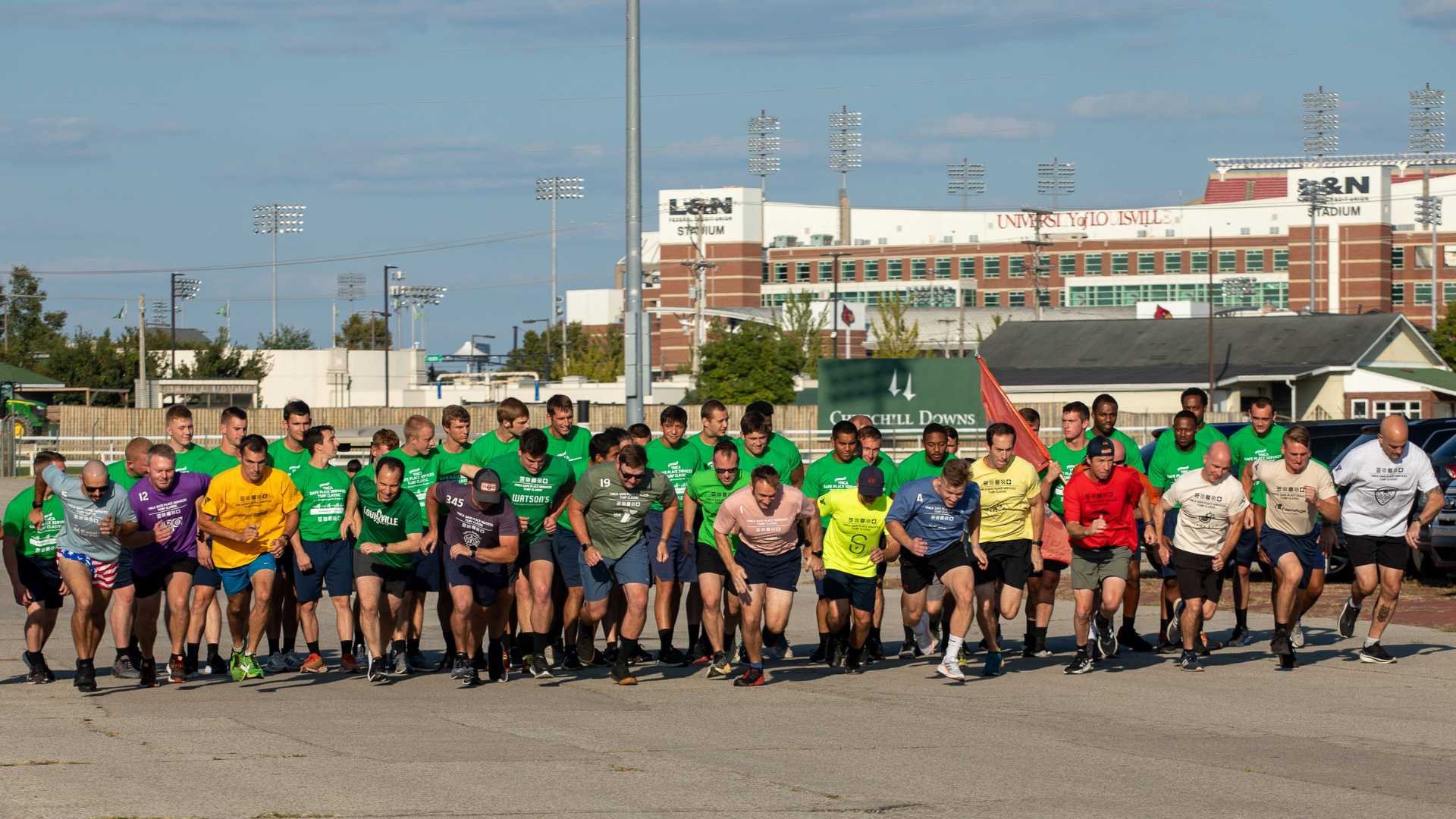 Group of people running together