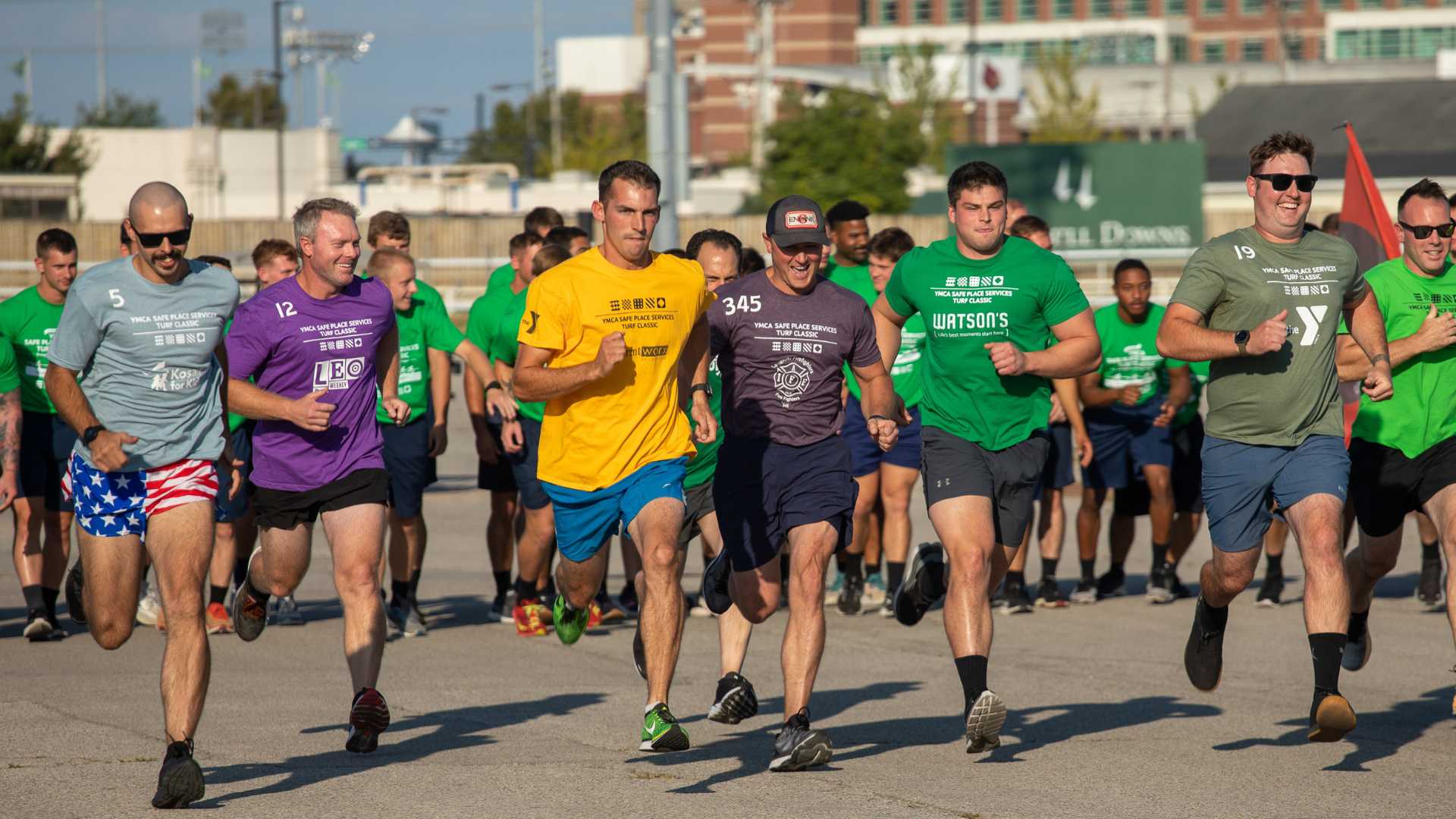 group of men running