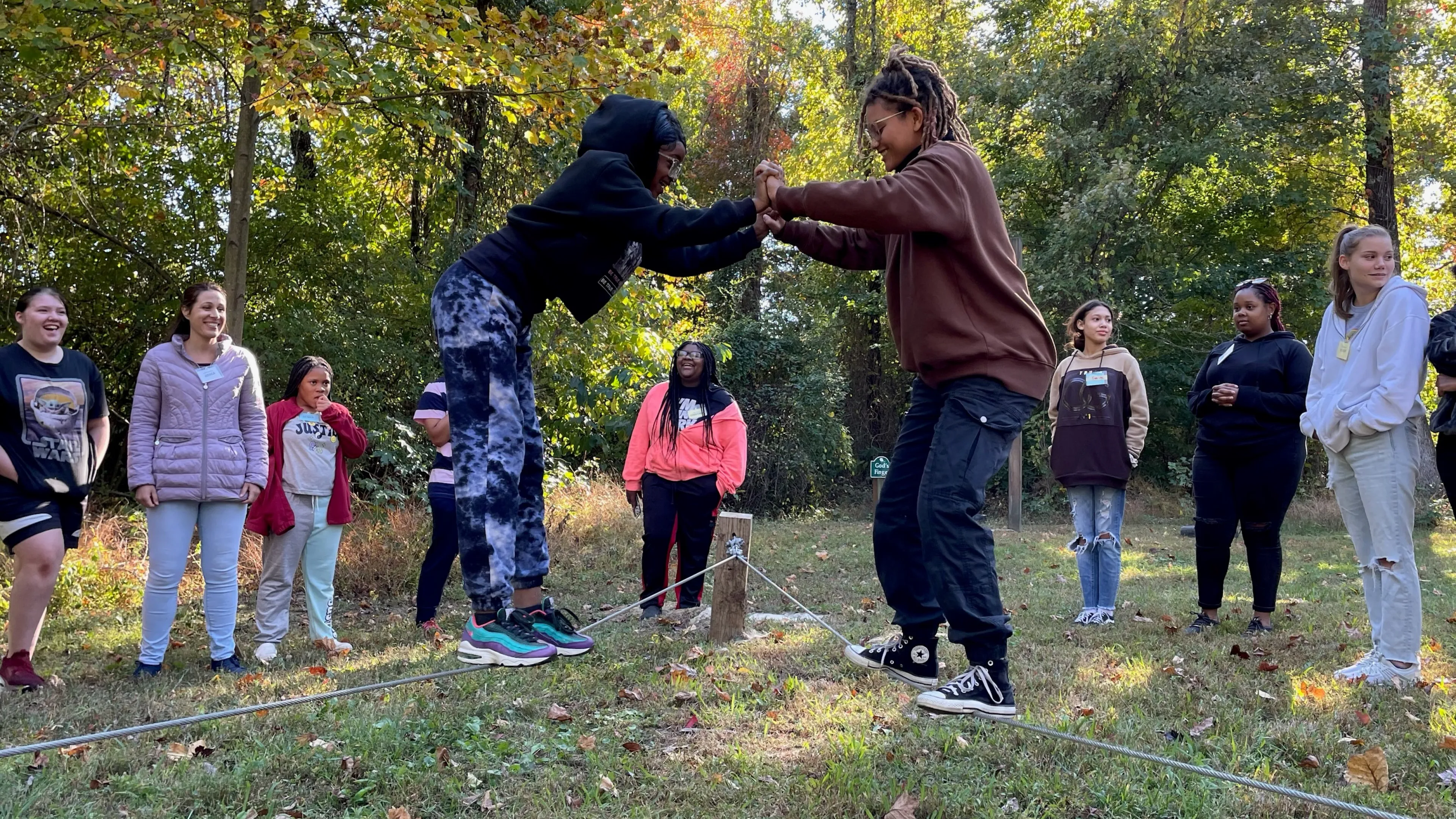 Group of teens playing games outside
