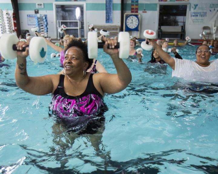 Adults in aerobic swimming class at YMCA Louisville