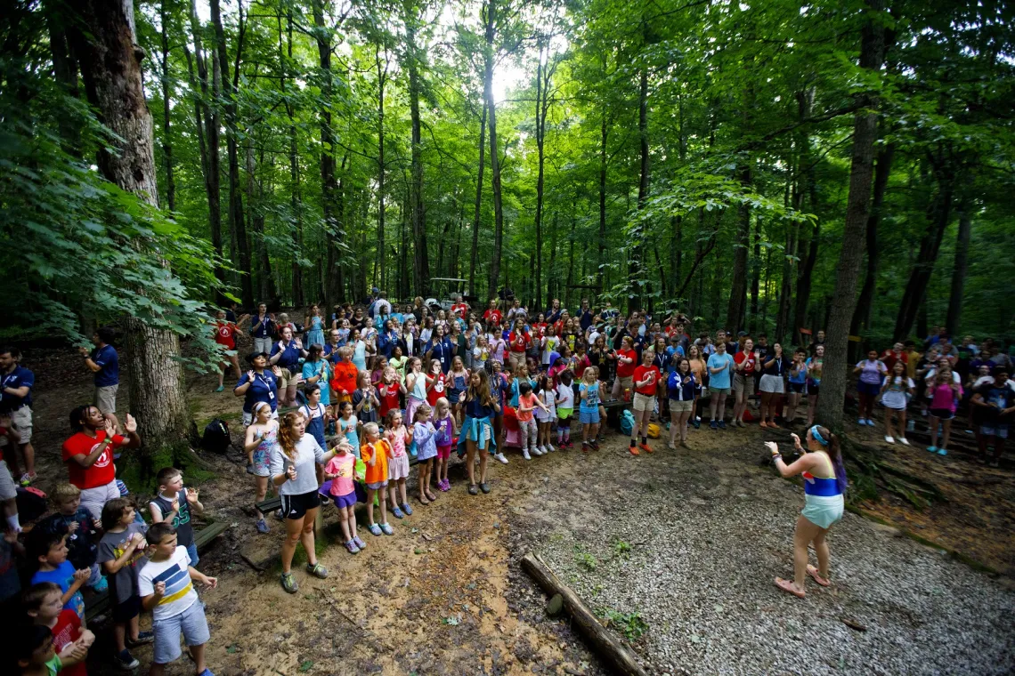 Group photo of summer day campers at YMCA Camp Piomingo