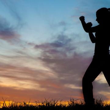 Silhouette of person practicing self-defense moves Silhouette of person practicing self-defense moves