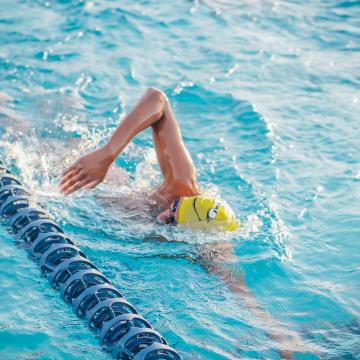 Adult swimmer in the pool swimming laps Adult swimmer in the pool swimming laps